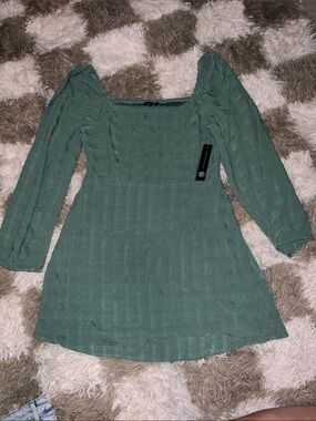 As U Wish Sage Green Long Sleeve Square Neck Dress